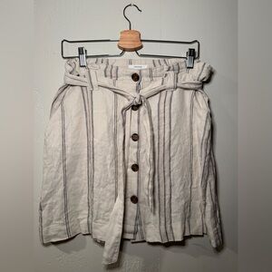 Maurices Linen Beige & Black Button-Down A-Line Skirt